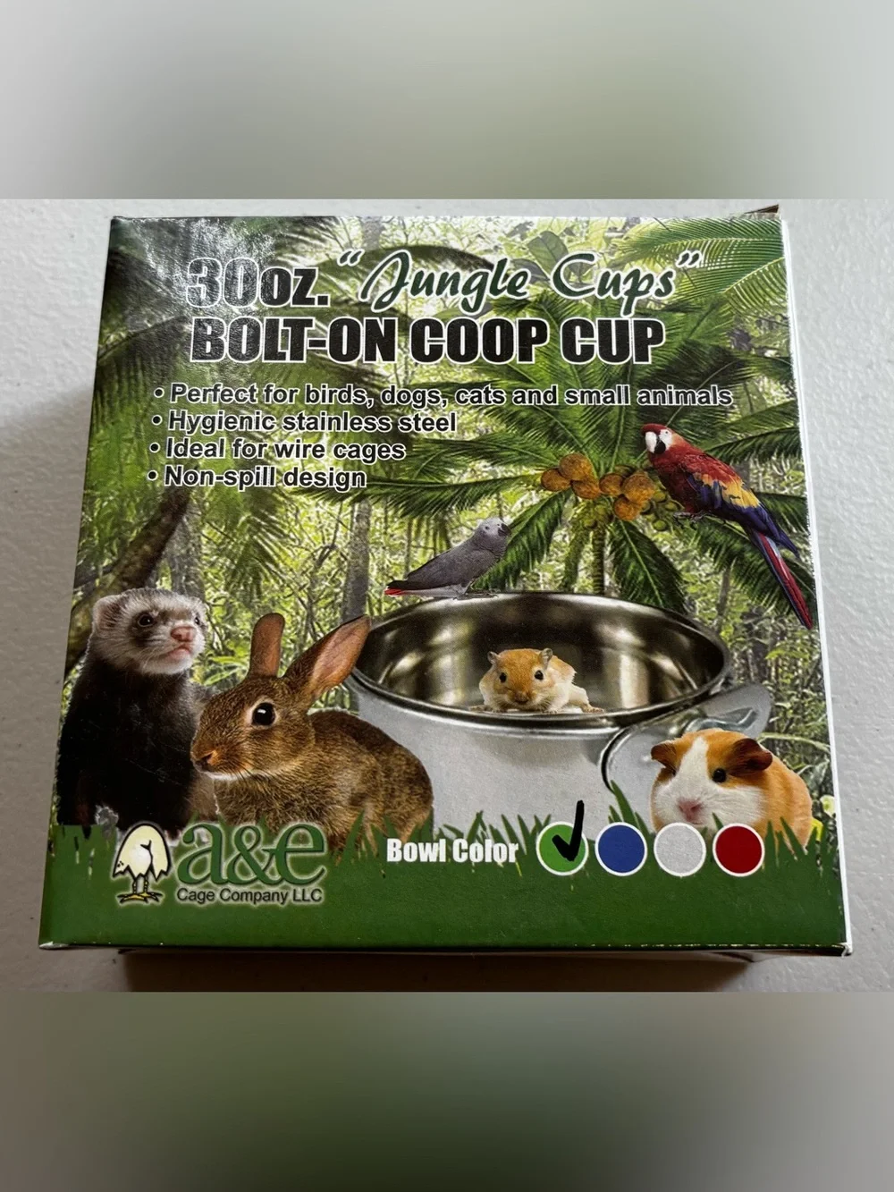 30oz “Jungle Cup” Stainless Steel Bolt-On Small Animal Coop Cup Green